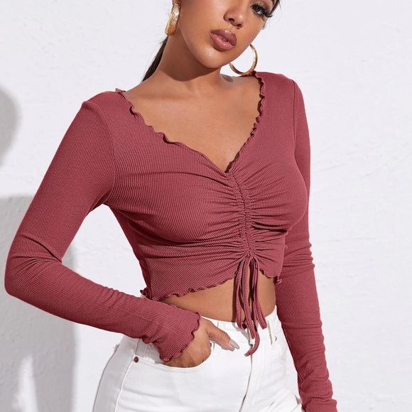 Hollister - Pink Ruched Tied Long Sleeve Top - Picture 1 of 4